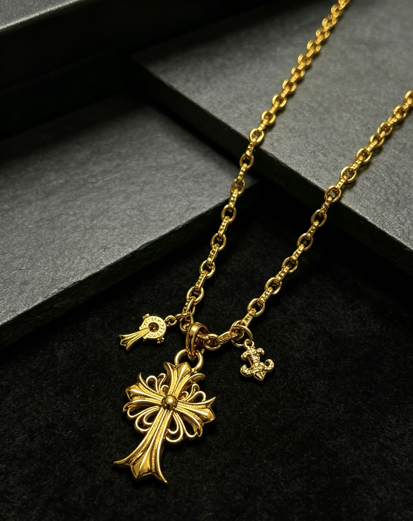 Chrome Hearts Gold-Plated Cross Pendant Necklace